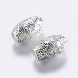 Brass Textured Beads, Plated, Barrel, Silver Color Plated, 8x5mm, Hole: 2.5mm