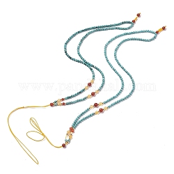 Fabrication de collier de perles turquoise naturelle réglable, avec des perles d'ambre naturel, perle en laiton plaqué longue durée et fil de nylon, 30.7 pouce (78 cm)