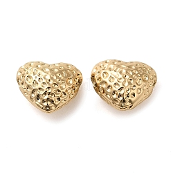 Brass Bead, Textured, Heart, Real 18K Gold Plated, 10x11x7mm, Hole: 1.6mm