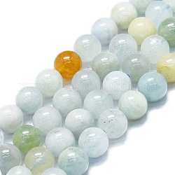 Chapelets de perles en aigue-marine naturelle, ronde, 8~9mm, Trou: 0.8mm, Environ 48~52 pcs/chapelet, 15.35''~16.54'' (39~42 cm)