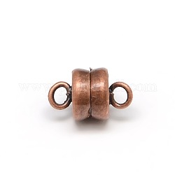 Cierres magnéticos de latón de columna con bucles, sin plomo y níquel y cadmio, cobre rojo, 11x6mm, agujero: 2 mm