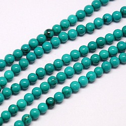Brins de perles de magnésite naturelle, teinte, ronde, turquoise, 2mm, Trou: 1mm, Environ 192 pcs/chapelet, 16.14 pouce