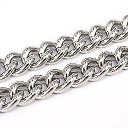 201 Stainless Steel Cuban Link Chains, Curb Chains, Unwelded, Stainless Steel Color, 16x13x3.5mm