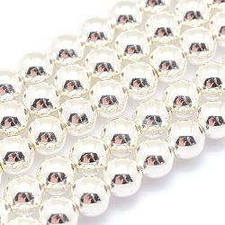 Chapelets de perles en hématite synthétique sans magnétiques, grade AAA, Plaqué longue durée, ronde, Plaqué Argent, 8mm, Trou: 1mm, Environ 53 pcs/chapelet, 15.7 pouce (40 cm)