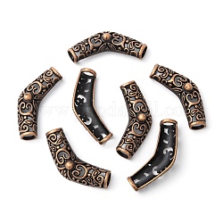 Tibetan Style Alloy Hollow Curved Tube Beads, Curved Tube Noodle Beads, Nickel Free, Red Copper, 44x13x8mm, Hole: 7mm