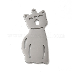 304 Stainless Steel Pendants, Laser Cut, Cat Charm, Stainless Steel Color, 40x18.5x1.5mm, Hole: 1.4mm