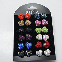 Austrian Crystal Star Ear Studs, with Sterling Silver Findings, Heart, Mixed Color, 14.5x10mm, Pin: 0.5mm