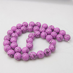 Kunsttürkisfarbenen Perlen Stränge, gefärbt, Runde, Orchidee, 4 mm, Bohrung: 1 mm, ca. 95 Stk. / Strang, 15.7 Zoll