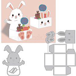 BENECREAT 2Pcs Easter Themed Cutting Dies Stencils, 3D Rabbit Shaped Box with Egg Pattern Carbon Steel Stencil Templates for Scrapbooking, Card Making, Embossing DIY Paper Card