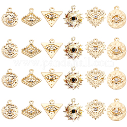 BENECREAT 24Pcs 6 Style 18K Gold Plated Evil Eye Charms with Crystal Rhinestone, Alloy Eye Charms Pendant for DIY Bracelet Necklace Jewerly, Hole: 1.5mm