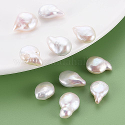 Perline di perle naturali di keshi, perla d'acqua dolce coltivata, Senza Buco / undrilled, lacrima, colore conchiglia, 14~18x11~14x5.5~8.5mm