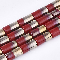 Fili di perline di vetro opaco semi-placcato, colonna, rosso, 19.5~20x10mm, Foro: 1.4 mm, circa 17pcs/filo, 13.38 pollice