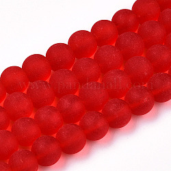 Chapelets de perles en verre transparente  , mat, ronde, rouge, 8~8.5mm, Trou: 1.5mm, Environ 51~53 pcs/chapelet, 14.96 pouce ~ 15.55 pouces (38~39.7 cm)