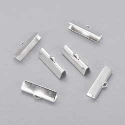 Brass Ribbon Crimp Ends, Lead Free and Cadmium Free, Silver Color Plated, Size: about 20mm long, 4mm thcik, hole: 1x3mm