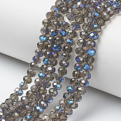 Electroplate Glass Beads Strands, Half Plated, Blue Plated, Faceted, Rondelle, Coffee, 6x5mm, Hole: 1mm, about 85~88pcs/strand, 16.1~16.5 inch(41~42cm)