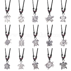 ANATTASOUL 15Pcs 15 Styles Tortoise Resin Pendant Necklaces Set with Adjustable Cotton Cords, Yin Yang & Skull & Evil Eye Pattern, WhiteSmoke, 19.29~37.40 inch(49~95cm), 1Pc/style