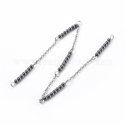 Perlas de hematita sintética no magnética cadenas hechas a mano., sin soldar, Con 304 cable de acero inoxidable y anilla, 22x2mm, 39.37 pulgada (1 m) / hebra