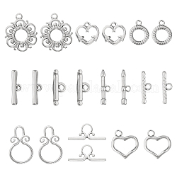 CHGCRAFT 10 Sets 5 Styles 304 Stainless Steel Toggle Clasps, Heart & Ring & Flower, Mixed Shapes, Stainless Steel Color, 7~28x9.5~23.5x1.5~3mm, 2 sets/style