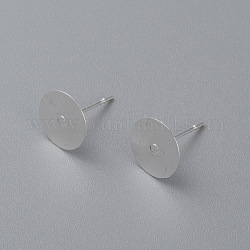 Accessoires de puces d'oreilles en 304 acier inoxydable, plat rond, couleur d'argent, 10x0.3mm, pin: 12x0.7 mm