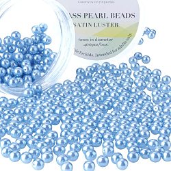 Pearlized Glasperlen runde Perlen, gefärbt, Licht Himmel blau, 6 mm, Bohrung: 1.2~1.5 mm, ca. 400 Stk. / Kasten