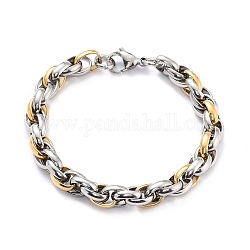 304 bracelet chaîne de corde en acier inoxydable pour hommes femmes, bracelet bicolore, or et acier inoxydable Couleur, 7-5/8 pouce (19.5 cm)