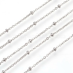 Chaînes de câbles en 304 acier inoxydable, chaînes satellites, avec des perles de rondelle, soudé, Ovale Plat, couleur inoxydable, lien: 1.5x1 mm, perle: 2x1 mm