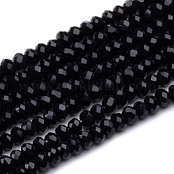 Transparent Glass Beads Strands, Faceted, Rondelle, Black, 2.5~3.1x1.5~2.2mm, Hole: 0.5mm, about 165~170pcs/strand, 16~17.5 inch