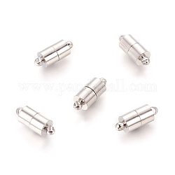 Brass Magnetic Clasps with Loops, Nickel Free, Column, Platinum, 16x6mm, Hole: 1.5mm