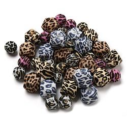 Olycraft 42pcs 6 perles de silicone de style, fabrication de colliers et bracelets d'allaitement bricolage, pendentifs à mâcher pour les dentistes, octogone avec motif rond et imprimé léopard, couleur mixte, 11.5~14x12~14x12~14mm, Trou: 2~2.2mm, 7 pièces / style
