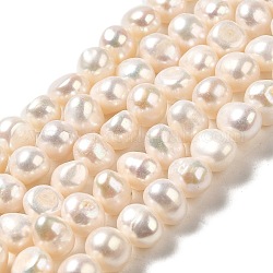 Brins de perles de culture d'eau douce naturelles, deux faces polies, Note 4 un, floral blanc, 7~8x8~9x6.5~7mm, Trou: 0.5mm, Environ 44 pcs/chapelet, 12.99~13.19'' (33~33.5 cm)