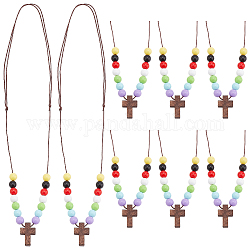 Croix en bois avec pendentifs en perles acryliques pour femmes, colorées, 18.50~31.89 pouce (47~81 cm)