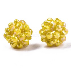 Galvanoplastie perles tissées rondes en verre opaque, perles de cluster, de couleur plaquée ab , facette, or, 12~13mm, Trou: 1.5mm, perles: 3.5x2.5 mm