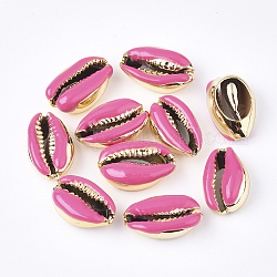 Perles de cauris galvanisées, avec l'émail, pas de trous / non percés, or, rose chaud, 18~20x12~14x6~7.5mm