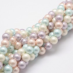 Fili di perle di conchiglia lucidate, grado a, tondo, colorato, 8mm, Foro: 1 mm, circa 27pcs/filo, 8 pollice (20.32 cm)