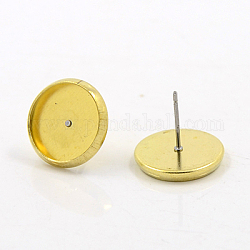 Brass Stud Earring Settings, Unplated, Nickel Free Tray: 16mm, 14x18x2mm, Pin: 0.7mm