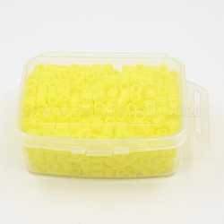 1 boîte 5mm Melty Beads PE Recharges de perles à repasser bricolage pour enfants, Tube, jaune, 5x5mm, Trou: 3mm, environ 500 pcs / boîte