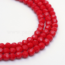 Opaque Solid Glass Bead Strands, Faceted(32 Facets) Round, Red, 3~4mm, Hole: 0.5mm, about 200pcs/strand, 22.8 inch