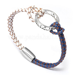 Ring-Armbänder aus Aluminium, mit Lederband und legierten Magnetverschlüssen, Platin Farbe, königsblau, 7-1/2 Zoll (19 cm)