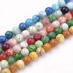 Natural Weathered Agate Beads Strands, Dyed, Round, Mixed Color, 8mm, Hole: 1mm, about 50pcs/strand, 15.7 inch(39.8cm)