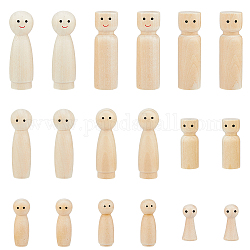 Superfindings 18 шт. 9 стиля незавершенные деревянные колышки куклы дисплей украшения, для рисования ремесленных художественных проектов, бежевые, 15~21.5x34~71 мм, 2шт / стиль