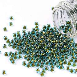 TOHO Round Seed Beads, Japanese Seed Beads, (1014) Gold Lined Aqua Luster, 11/0, 2.2mm, Hole: 0.8mm, about 1110pcs/10g