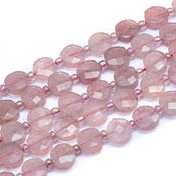 Natural Strawberry Quartz Beads Strands, Faceted, Flat Round, 8~9x3.5~4mm, Hole: 1mm, about 37pcs/strand, 15.55 inch(39.5cm)