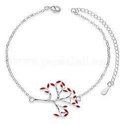 Bracelets de cheville à maillons en laiton Shegrace, avec résine époxy et chaînes de câbles, arbre, platine, rouge, 8-1/4 pouce (21 cm)