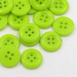 Bottoni della camicia acrilico, bottoni da cucire plastcio per costume design, 4-foro, tinto, rotondo e piatto, verde giallo, 12x2mm, Foro: 1 mm