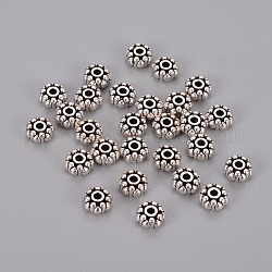 Tibetan Style Alloy Spacer Beads, Cadmium Free & Nickel Free & Lead Free, Flower, Antique Silver, 8x4mm, Hole:2mm