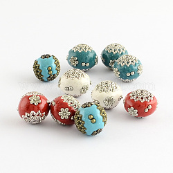 Handmade Indonesia Beads, with Alloy Cores, Round, Mixed Color, 13~14x14~16mm, Hole: 1~1.5mm