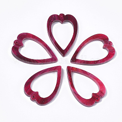 Colgantes de acetato de celulosa (resina), corazón, rojo violeta medio, 28x18.5x2.5mm, agujero: 1.2 mm