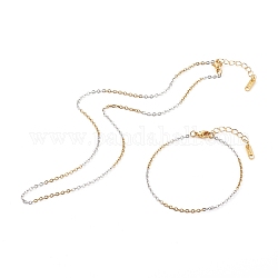 304 inoxydable câbles en acier chaîne colliers et bracelets ensembles de bijoux, avec fermoir pince de homard, or et acier inoxydable Couleur, 17-1/8 pouce (43.5 cm), 7-1/4 pouce (18.5 cm)