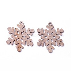 Ciondoli in legno non tinti, fiocco di neve, Burlywood, 60x53x2.5mm, Foro: 3 mm