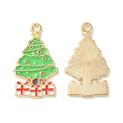 Noël pendentifs émail en alliage, or, arbre de Noël, 28.5x16.5x1mm, Trou: 1.8mm